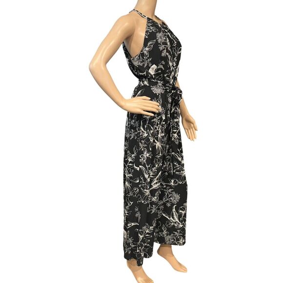 WHITE HOUSE BLACK MARKET Black & White Floral Jumpsuit Belted Sz 12 - Picture 5 of 10